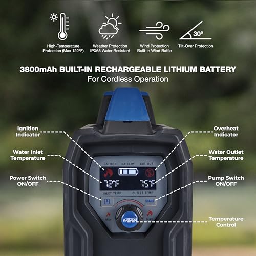 Portable Camping Shower with Hot Water, Rechargeable Battery & Adjustable Head