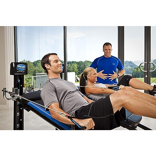 Total Gym XLS Home Workout Machine 19" W x 90" L x 43" H with Accessories, Black/Blue/Chrome