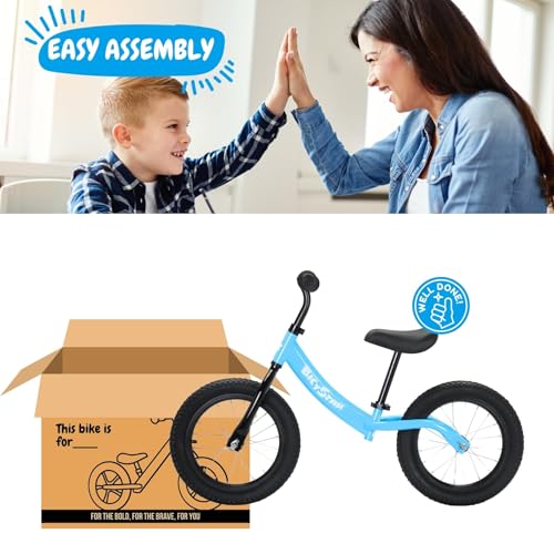 Kids Balance Bike 14 Inch with Rubber Air Tires - Blue, Adjustable Seat & Lightweight
