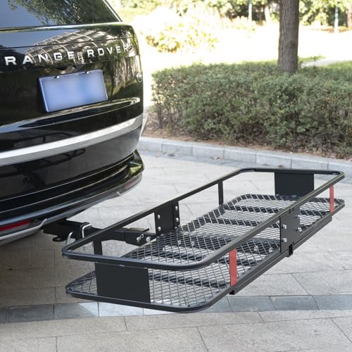 60x20x6 Inch Folding Cargo Carrier for Hitch Mount with 500LBS Capacity and Straps