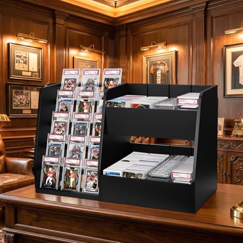 Wood Trading Card Display Stand for Sports & Collectible Cards, Holds Up to 200