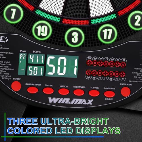 WIN.MAX Green Electronic Dart Board with Automatic Scoring & 12 Soft Tip Darts