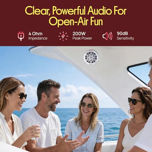6.5-Inch Dual Marine Waterproof Speakers - 2-Way Weather Resistant Stereo System, 200W Power, White, Pair