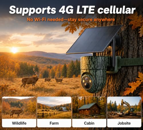 SEHMUA 4G LTE Cellular Trail Camera 360° Panoramic 2K Night Vision Solar Pack of 2 Camouflage Green