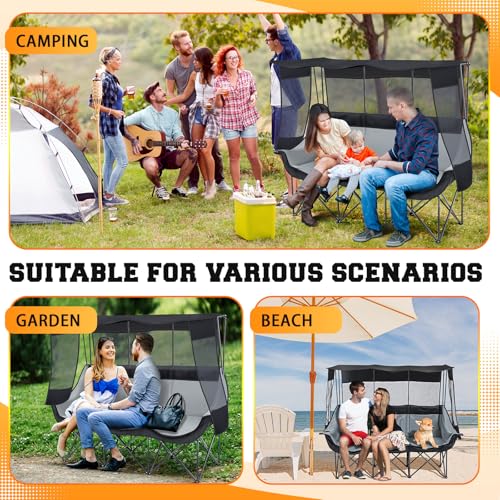 Teenyyou 3-Person Camping Chair with Canopy - Heavy Duty Black, Supports 700lbs