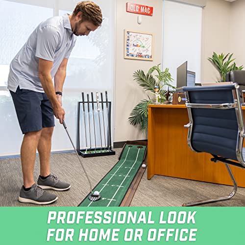 Black Wooden Golf Putter Stand - Indoor Display Rack Holds 6 Clubs
