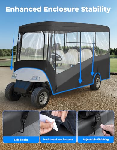 KEMIMOTO 6-Passenger Golf Cart Enclosure Rain Cover with Roll-Up Windows - Fits 119”L