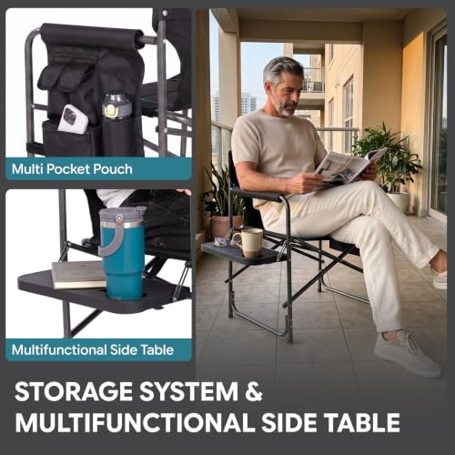 Oversized Padded Director Chair with Side Table - 31.5" Folded Height, Camping & Outdoor Use