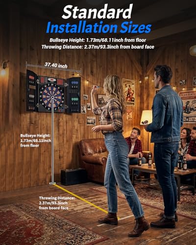 Electronic Dart Board Cabinet Set with Woodgrain Finish - Black