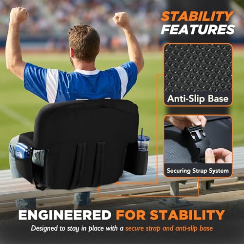 Extra Wide Stadium Seat with Back Support & Reclining Positions - Black 25"