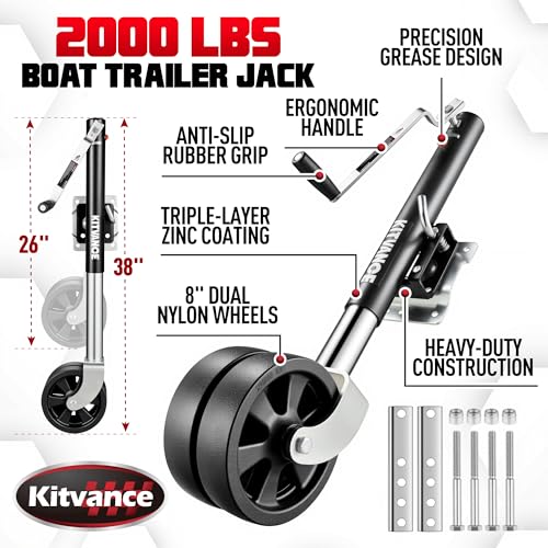 Durtschi 2000LBS Boat Trailer Jack with 8-inch Dual Wheels, Ergonomic Handle, Fits 2.4-5.5 inch Tongues