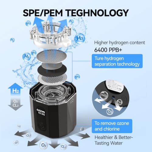 MOVOCA Black Hydrogen Water Bottle Generator 6400PPB Portable & Leak-Proof