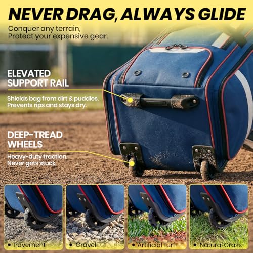 Fanwoli Pro Navy 100L Baseball Catchers Gear Bag with Organizer & 5-Hook Dugout