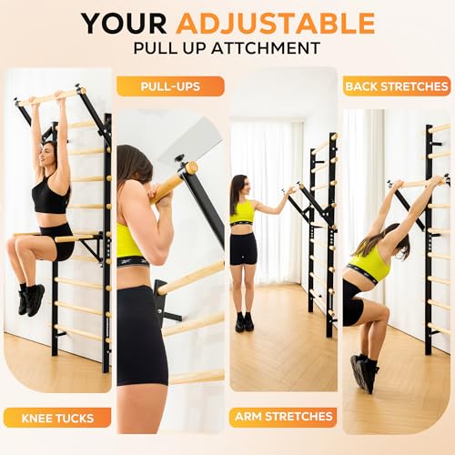 GymYard Wood Swedish Ladder Wall Mount for Home Fitness, Adjustable Pull Up & Dip Station, Solid Pine, Variation of THIS listing