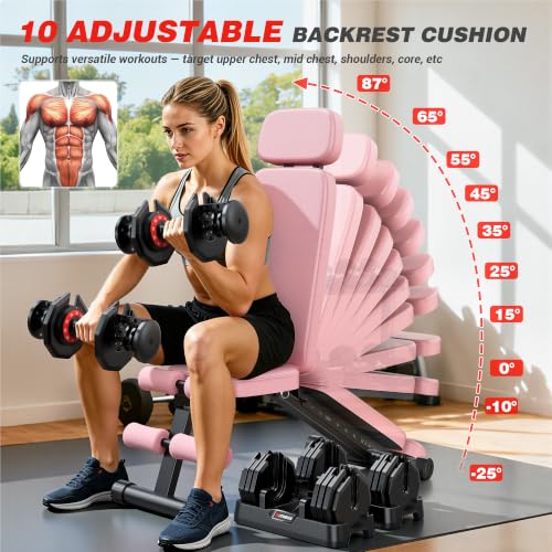 Adjustable Workout Bench with 10 Backrest Angles & Heavy Duty Frame