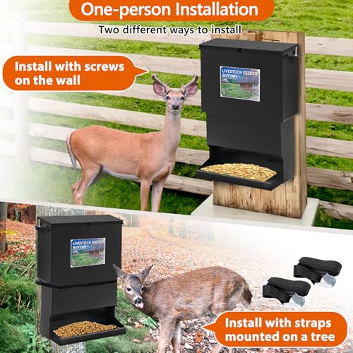 50lb Metal Deer Feeder with Weather-Resistant Lid and Easy Installation