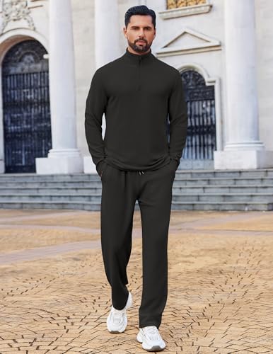 Mens Black Athletic Track Suit 2 Piece Sweatsuit Casual Sport Outfit Large
