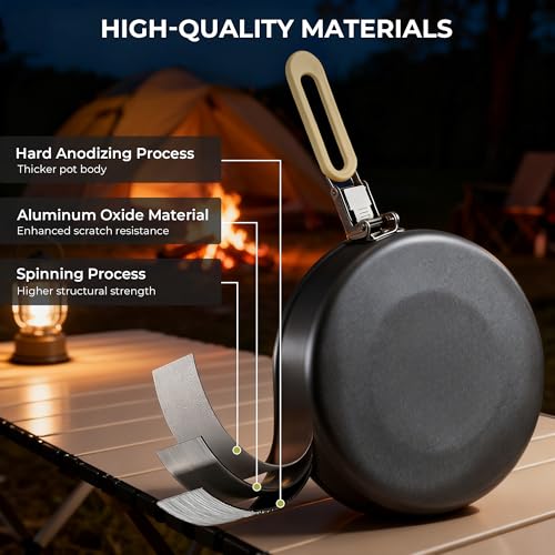 ALOCS Signature Series Camping Cookware Set with Foldable Handles – 4-Piece Non-Stick Mess Kit