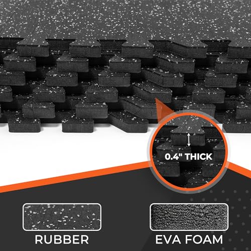 SUPERJARE 12-Piece 0.4 Inch Thick Rubber Top Exercise Equipment Mats - Black/Grey, 48 Sq Ft Interlocking Workout Flooring Set