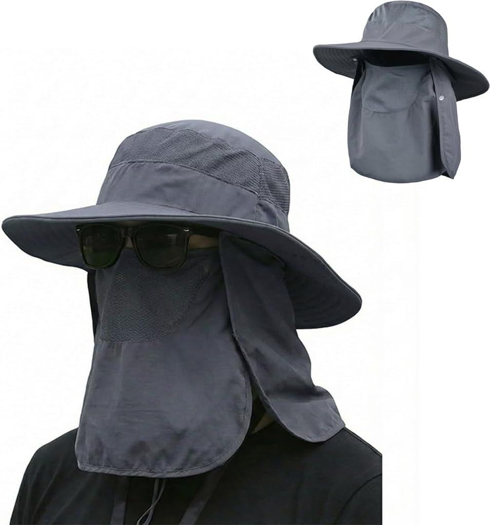 Sun Hat - Wide Brim Bucket Hat for Men & Women | Outdoor Fishing Hat with UV Protection & Detachable Face Cover