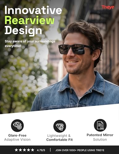 TriEye Cycling Glasses with Rear-View Mirror UV400 - High Contrast Smoke