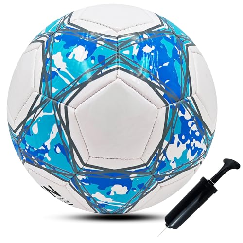 Blue Size 5 Soccer Ball Thicker Leather Practice Training Boys Girls Gift