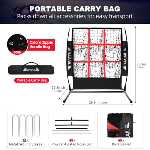 Baseball & Softball Pitching Net with 9 Pockets - Black+Red Training Target