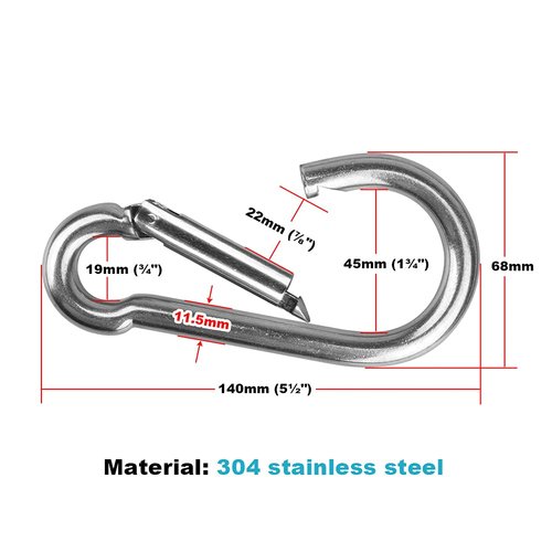 MOUNTAIN_ARK 4 Pack 5-1/2" Heavy Duty Carabiners, 304 Stainless Steel Spring Snap Hook, Load 660 lb