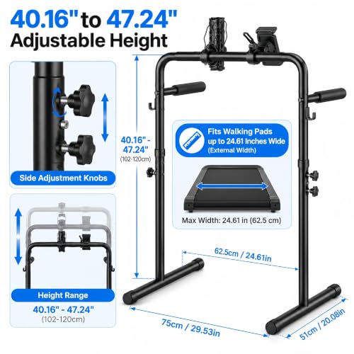 Walking Pad Handle Bar with Cup & Phone Holder - Adjustable Fitness Support