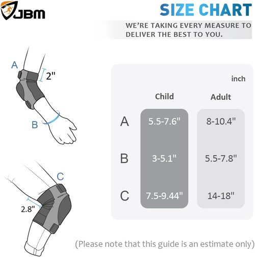 JBM Knee Pads, Elbow Pads & Wrist Guards Set - Protective Gear for Inline Skating & Skateboarding