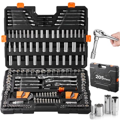 VEVOR Mechanics Tool Set, 205 Pcs SAE and Metric Sockets, 1/4" 3/8"