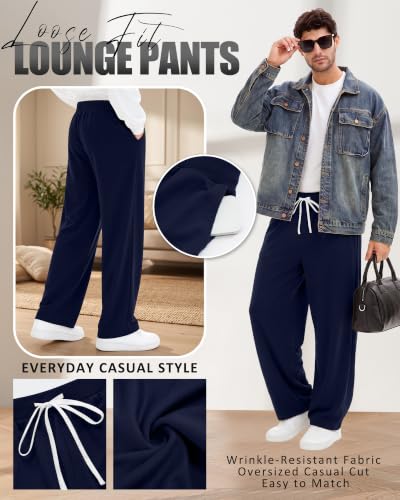 Velvelhall 5X-Large Men's Navy Blue Open Bottom Jogger Sweatpants Pack of 4