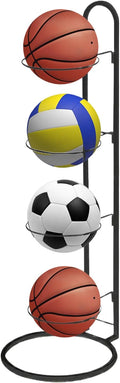 Skiennix 4-Tier Ball Storage Rack - Heavy-Duty Carbon Steel Holder for Basketball & Football | Multi-Purpose Vertical Design