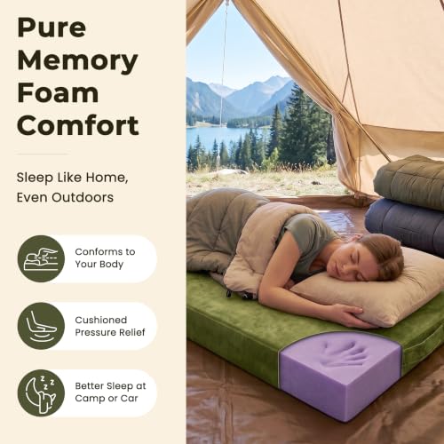 BDEUS Green Twin 75" Memory Foam Camping Mattress Pad - 3 Inch Thick