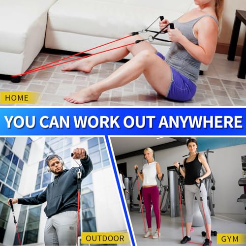 WHATAFIT Resistance Bands Set 10-100LB Colorful Stackable Exercise Bands with Handles