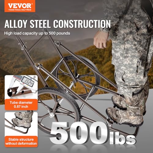 VEVOR 500lbs Game Cart for Hunting All Terrain Folding Deer Hauler, 2-Wheel
