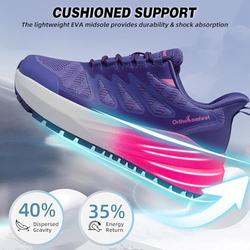 Women's Wide Orthopedic Trail Running Shoes - Purple 8 Wide K1 - Foot & Heel Pain Relief