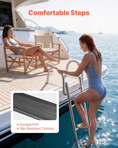 VEVOR 4 Steps Stainless Steel Boat Ladder - Telescoping Folding Swim Deck Ladder for Marine & Yacht