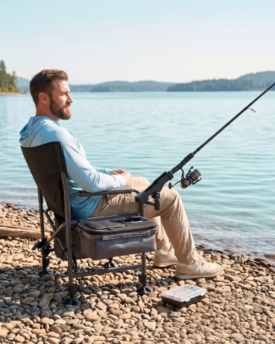 Portable Fishing Chair with Rod Holder, Cooler Bag & Adjustable Swivel Feet