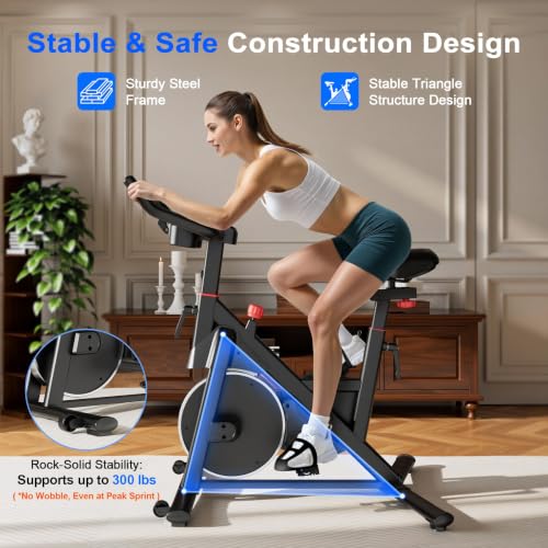 Lacuffy Pro-Silvery Indoor Cycling Bike with 32-Level Magnetic Resistance, Bluetooth App, Silent Belt Drive, Adjustable Seat & Handlebars