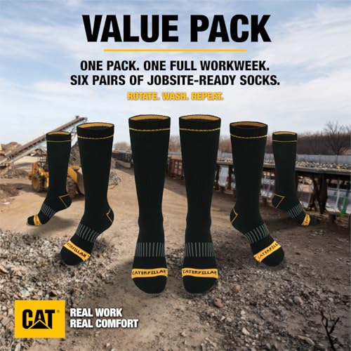 CAT Mens 6-Pack Half Cushioned Crew Socks - Large Black