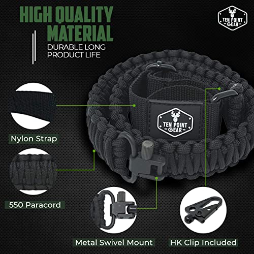Black Traditional Sling 2 Points 550 Paracord Adjustable Hunting & Survival Use
