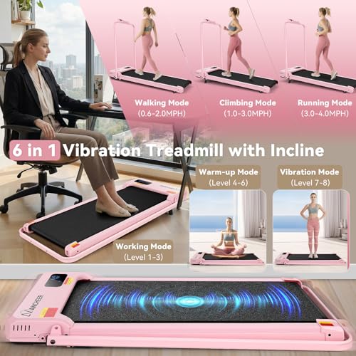 ANCHEER Walking Pad with Incline and Handle Bar - Pink Rose Gold Under Desk Treadmill