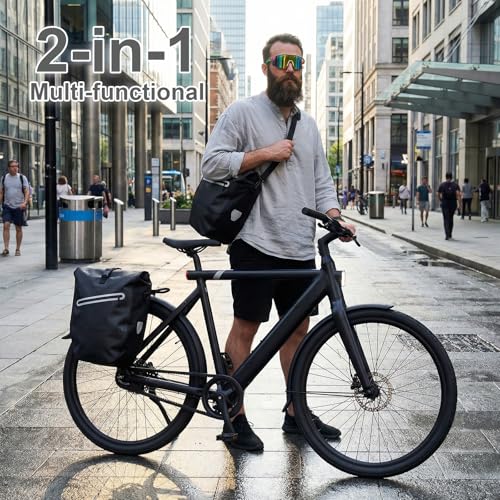 28L Waterproof Bike Pannier Bag with Reflective Details - Black, 2pcs