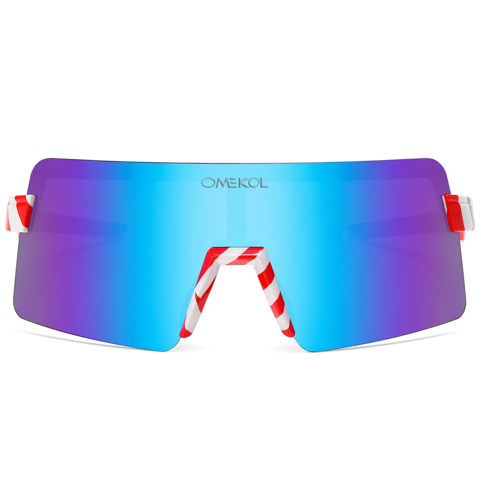 OMEKOL Polarized Sports Sunglasses Cycling Glasses UV400 Mountain Bike Goggles MTB Riding Bicycle Eyewear Men Women Baseball Running Fishing Golf Outdoor - USA Flag Frame/Blue Lens