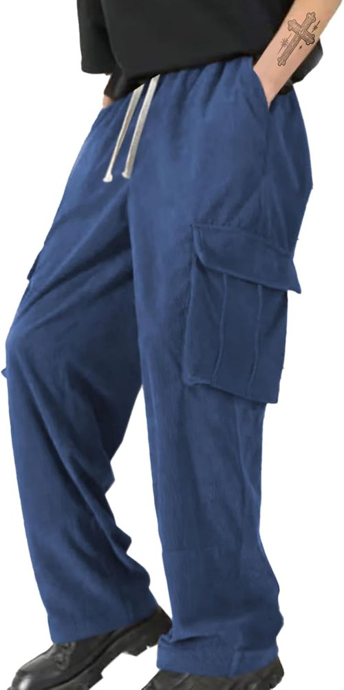Domirica Men's Corduroy Cargo Sweatpants - Loose Fit, Drawstring Waist, Streetwear Style