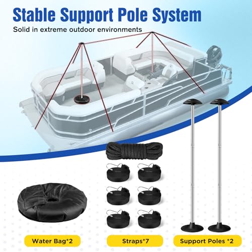YimSting 1200D Waterproof Pontoon Boat Cover 21-24ft Gray with Support Poles