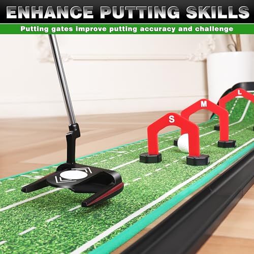 Black Indoor Golf Putting Green with 3 Gates - Practice & Improve Accuracy