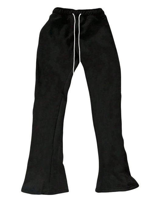SHENHE Men's Flare Stacked Sweatpants Baggy Drawstring Waist Streetwear Bell Bottom Sweats Pants with Pocket Black XX-Large