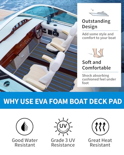 Oceanbroad Boat Flooring 96x36 Inches Dark Gray with Blue Seam Lines - 24 sqft